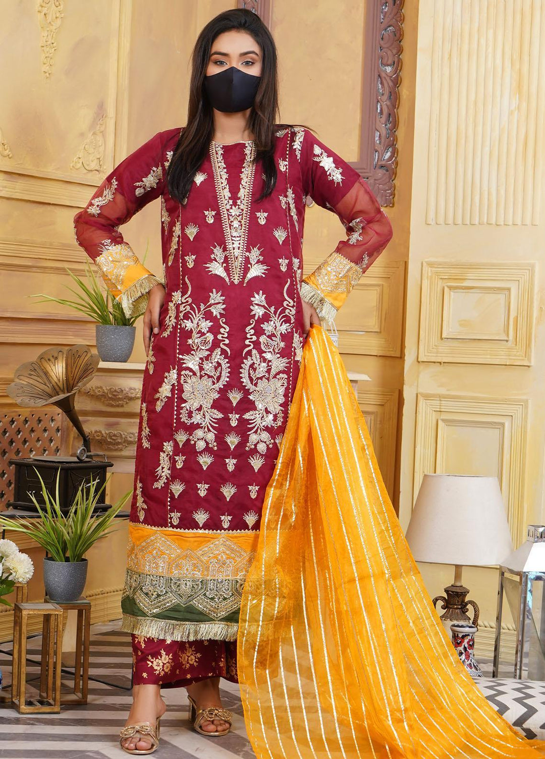 Bint-al-Bilaad Pret  Organza 3 Piece Suit BAB23ED Red 2033