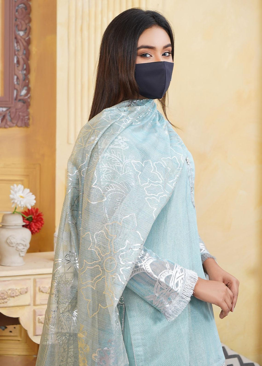 Bint-al-Bilaad Pret  Organza 3 Piece Suit BAB23ED Blue  2048