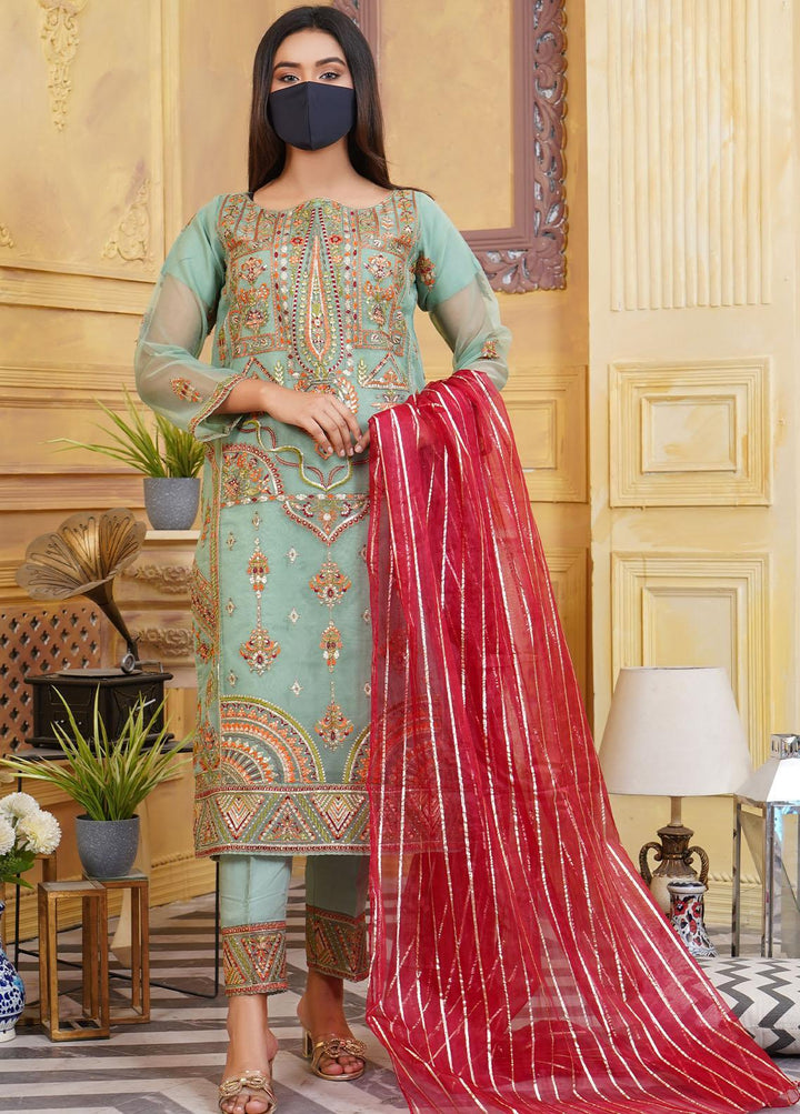 Bint-al-Bilaad Pret  Organza 3 Piece Suit BAB23ED Green 2032