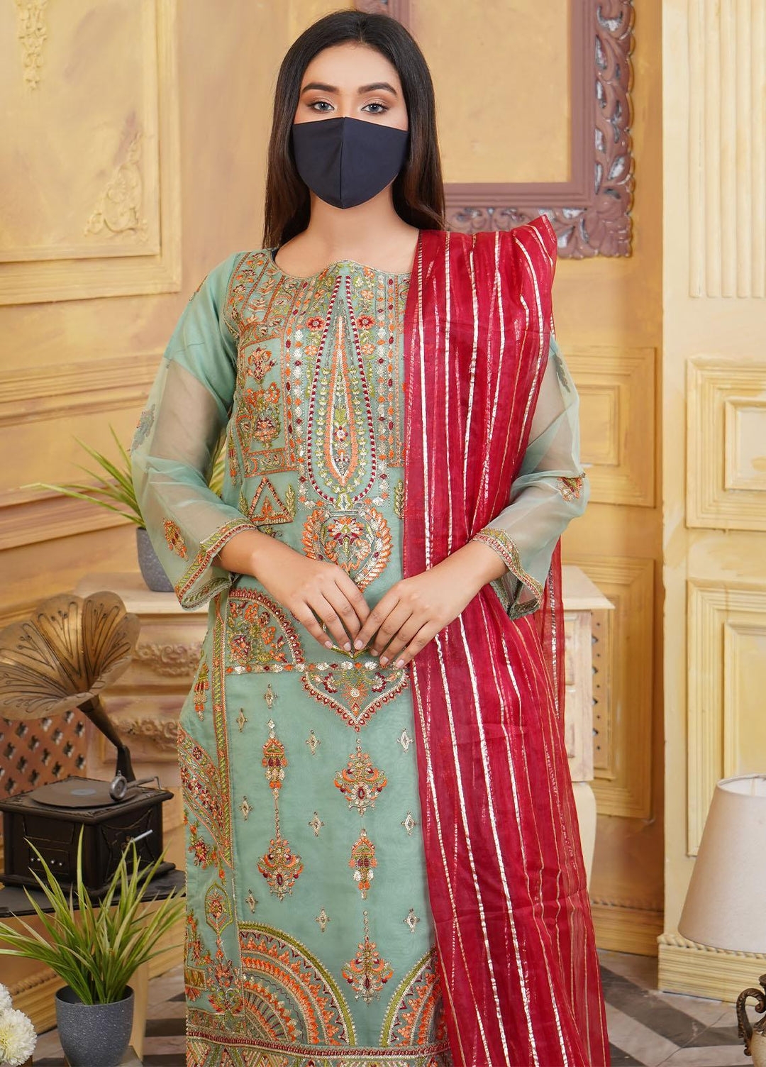 Bint-al-Bilaad Pret  Organza 3 Piece Suit BAB23ED Green 2032