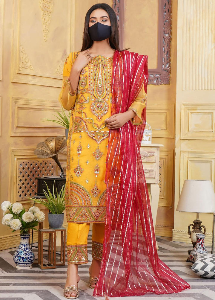 Bint-al-Bilaad Pret  Organza 3 Piece Suit BAB23ED Yellow 2032