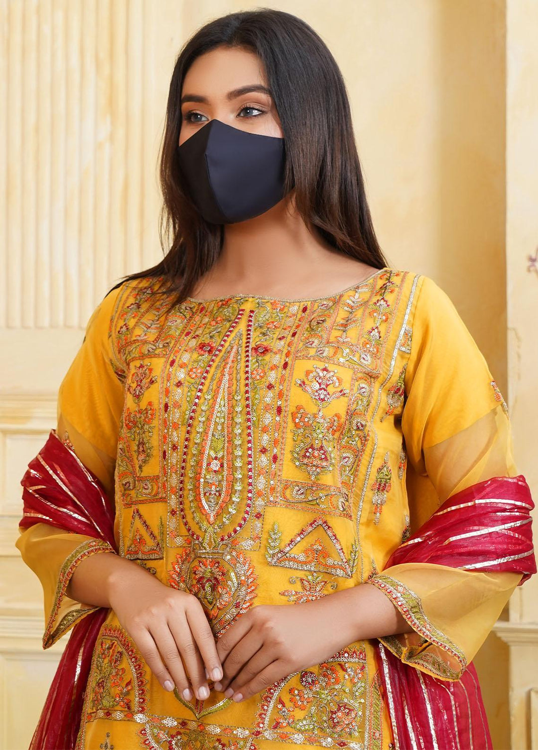 Bint-al-Bilaad Pret  Organza 3 Piece Suit BAB23ED Yellow 2032