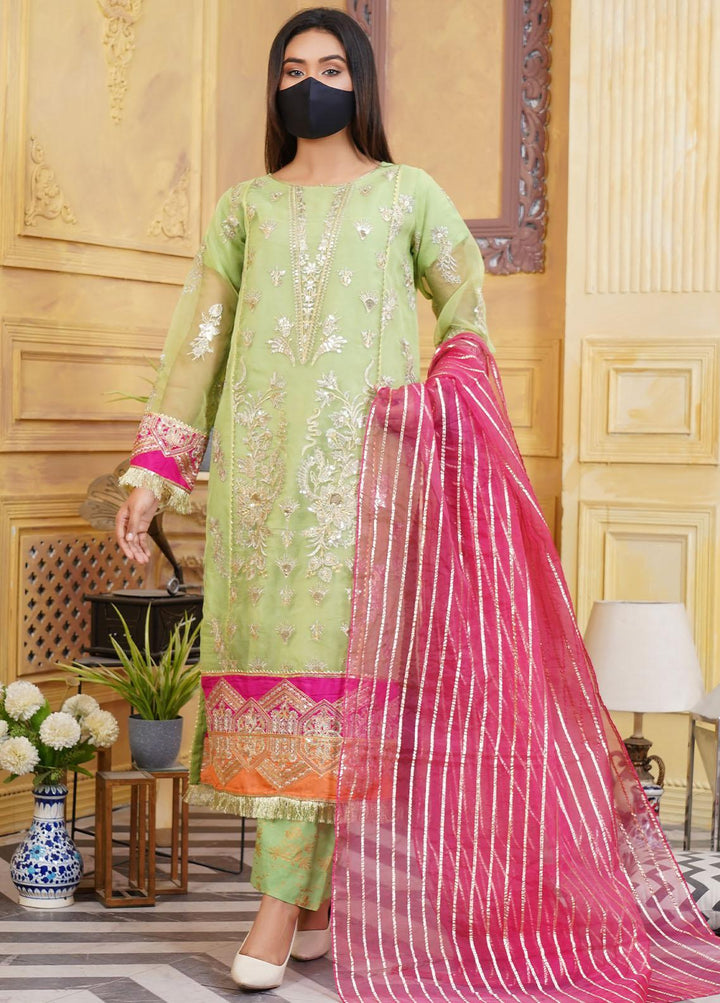 Bint-al-Bilaad Pret  Organza 3 Piece Suit BAB23ED Light Green 2033