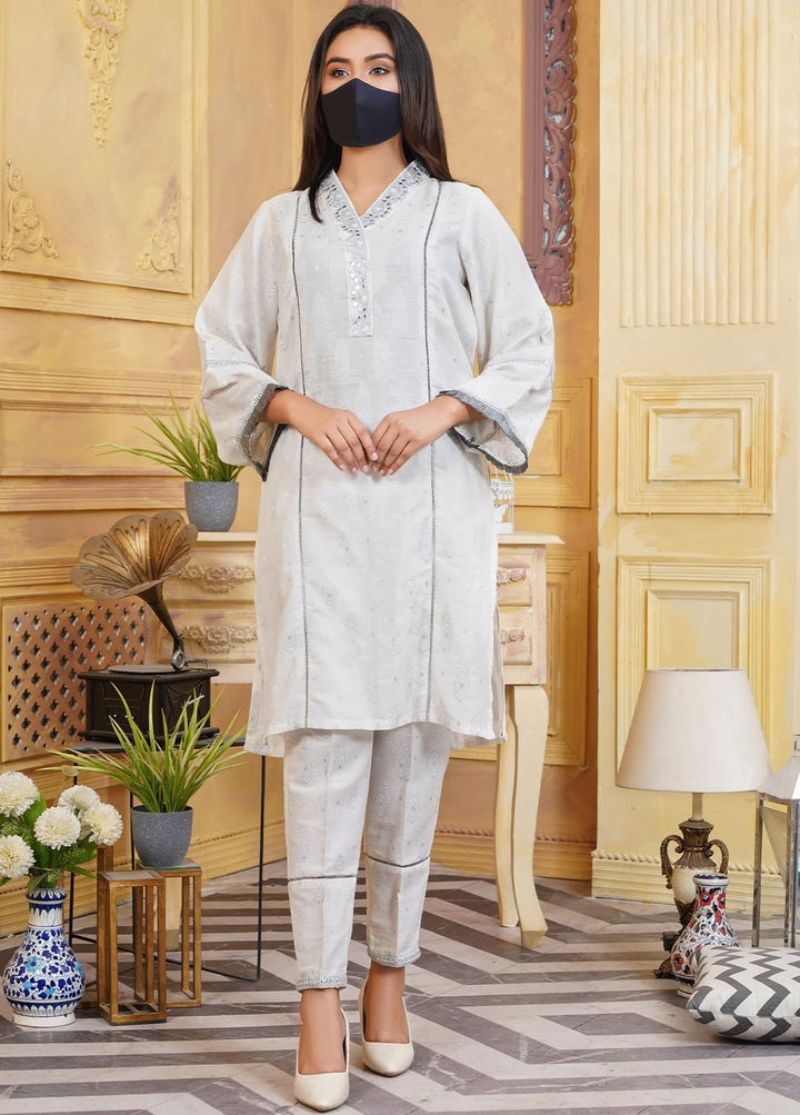 Bint-al-Bilaad Pret  Jacquard 2 Piece Suit BAB23ED White 3038