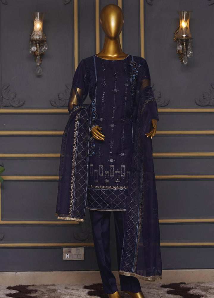 Bint-al-Bilaad Pret  Organza 3 Piece Suit BAB23PF 2024 (Navy blue)