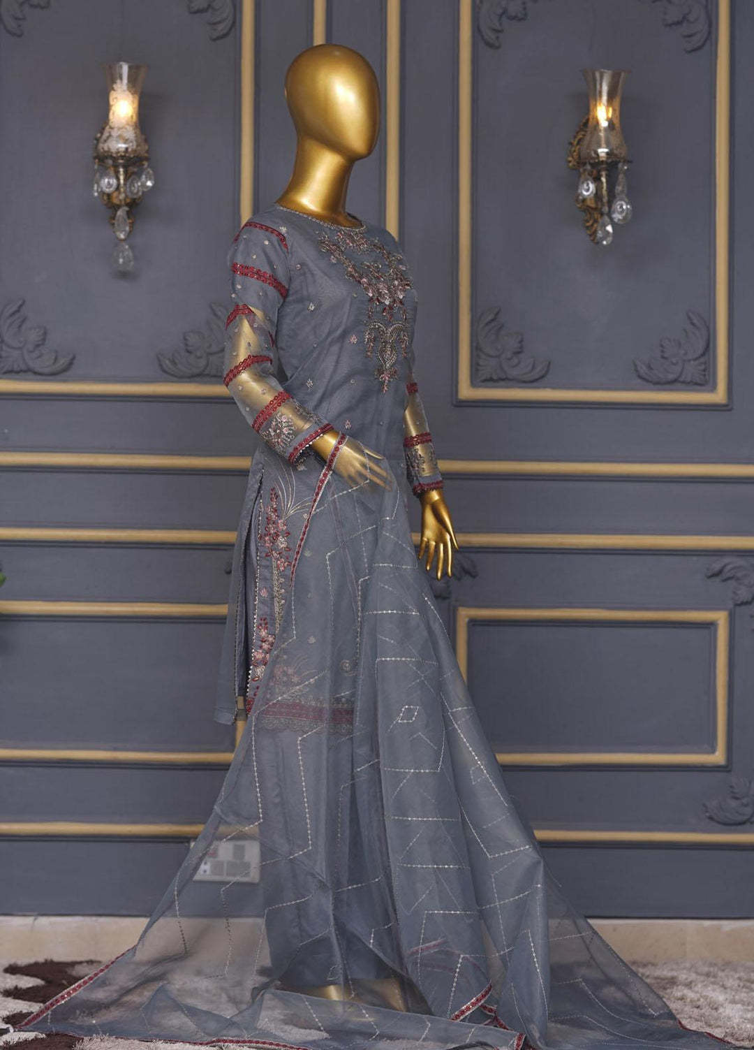 Bint-al-Bilaad Pret  Organza 3 Piece Suit BAB23PF 2026 (Grey)