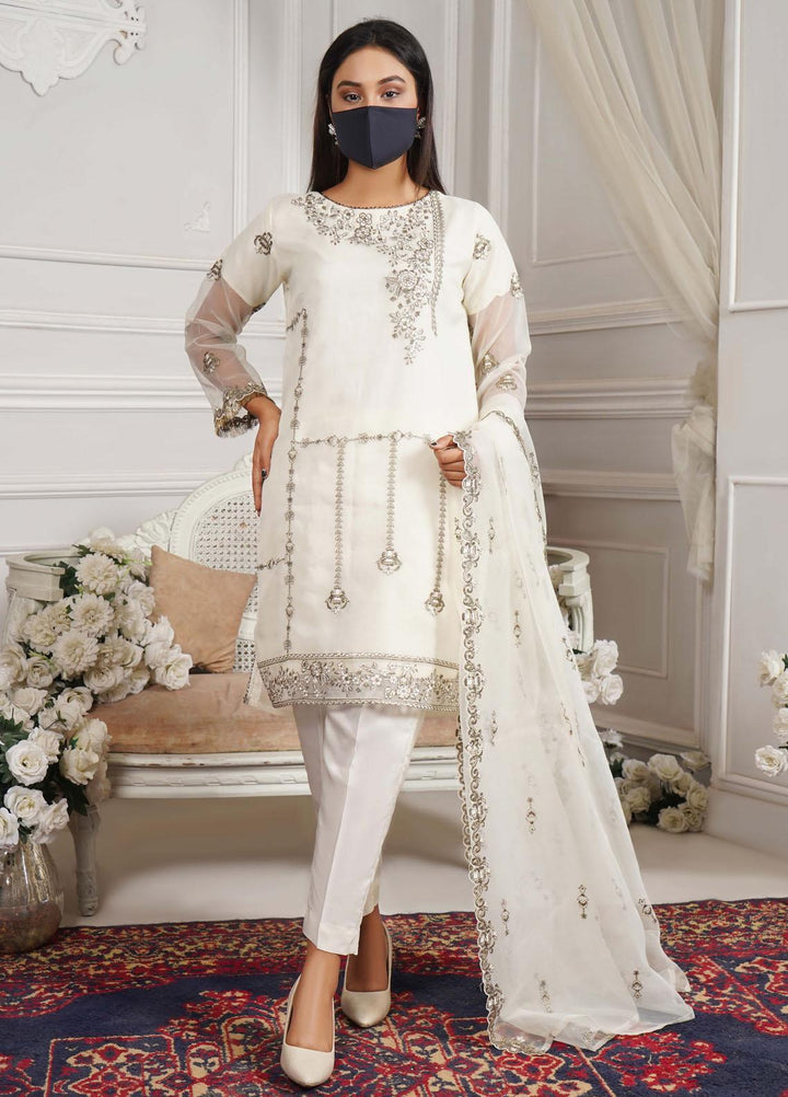 Bint-al-Bilaad Pret  Organza 3 Piece Suit BAB23PF 2031-(Off White)
