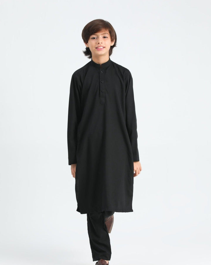 Muraqsh Ready To Wear Solids Cotton Boys Crow Black Kurta Trouser MUR-CBK - Summer Collection