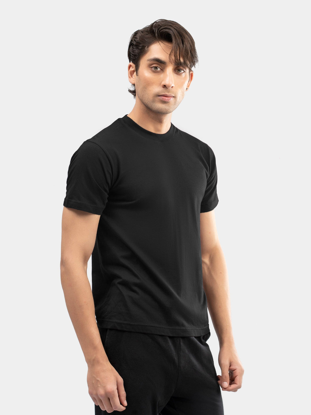 Brumano Mens T-Shirt RTW Solids Cotton Black Regular Crew Neck Casual Collection