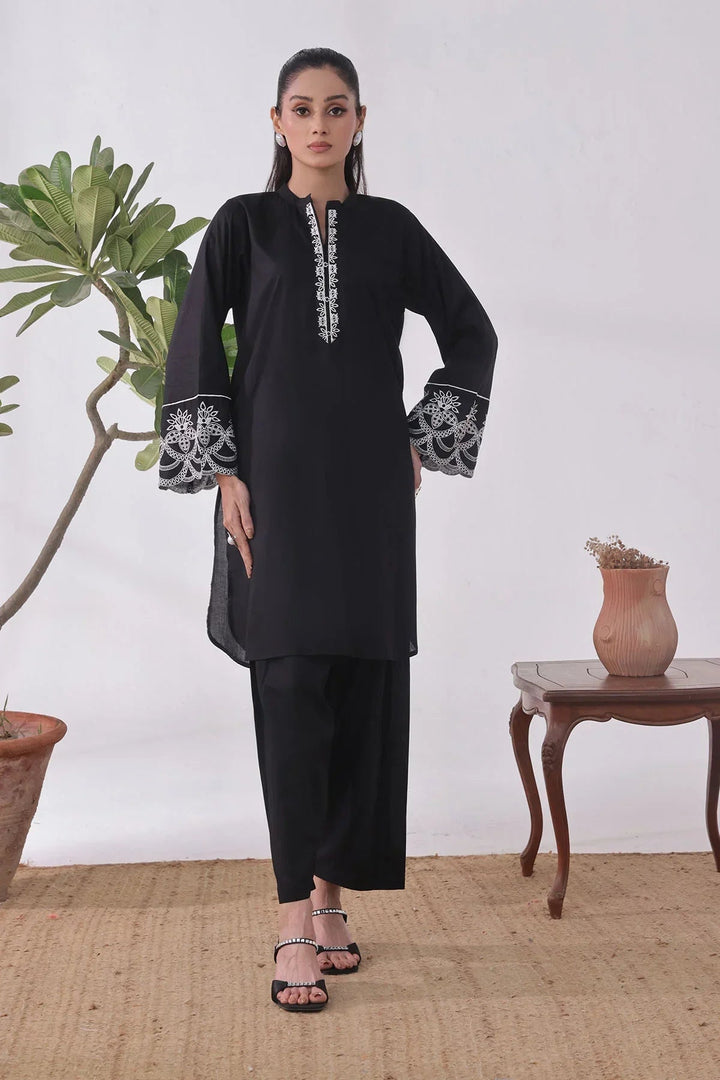 Ochre Women RTW Cotton 2 Piece Suit Black Cotton Embroidered - Festive Collection
