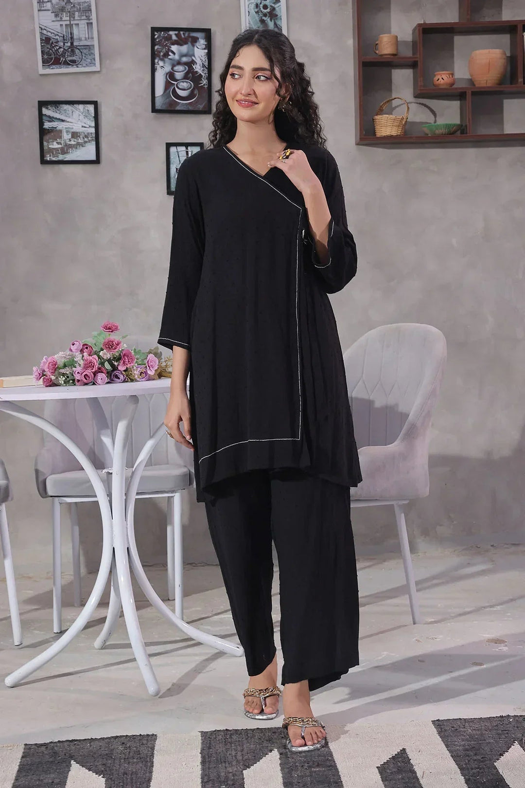 Ochre Women RTW Cotton 2 Piece Suit Black Broshia Cotton - Festive Collection
