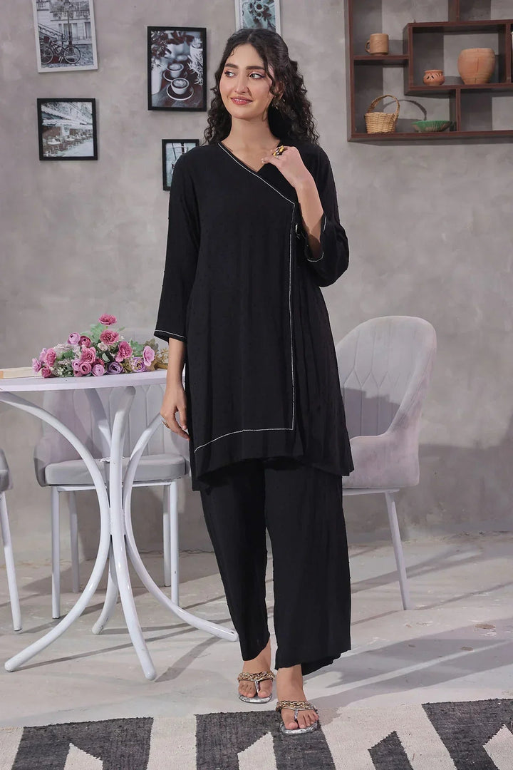 Ochre Women RTW Cotton 2 Piece Suit Black Broshia Cotton - Festive Collection
