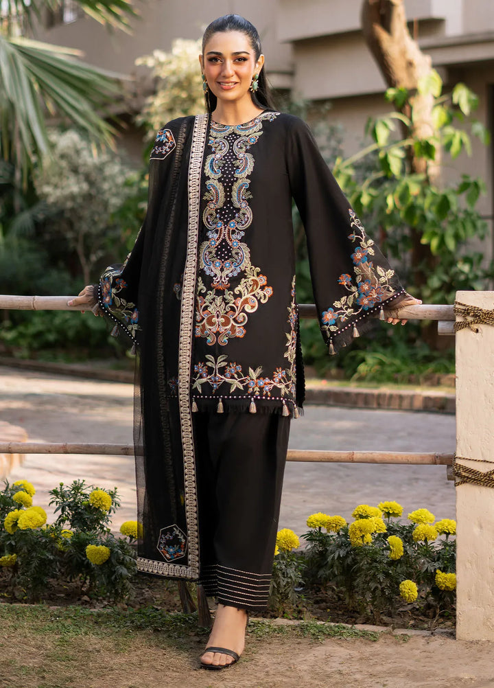 Blossom by Fozia Khalid Embroidered Lawn Suits Unstitched 3 Piece FK25B FK-7008 Black Viola - Summer Collection