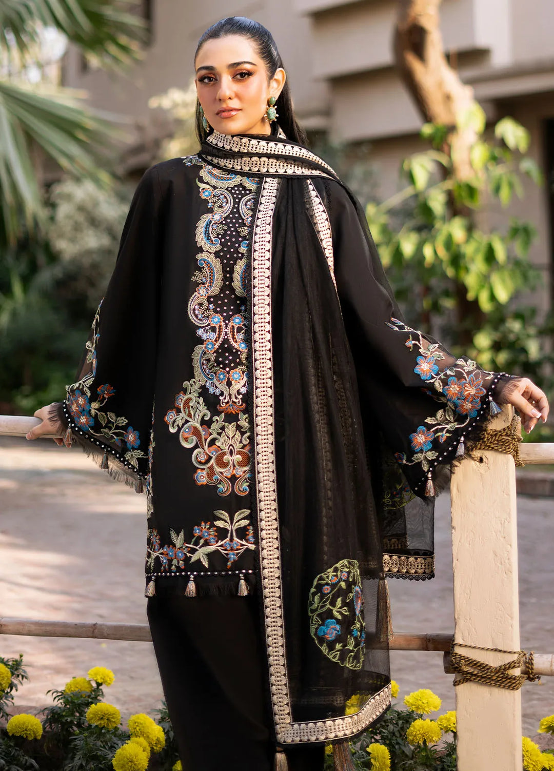 Blossom by Fozia Khalid Embroidered Lawn Suits Unstitched 3 Piece FK25B FK-7008 Black Viola - Summer Collection