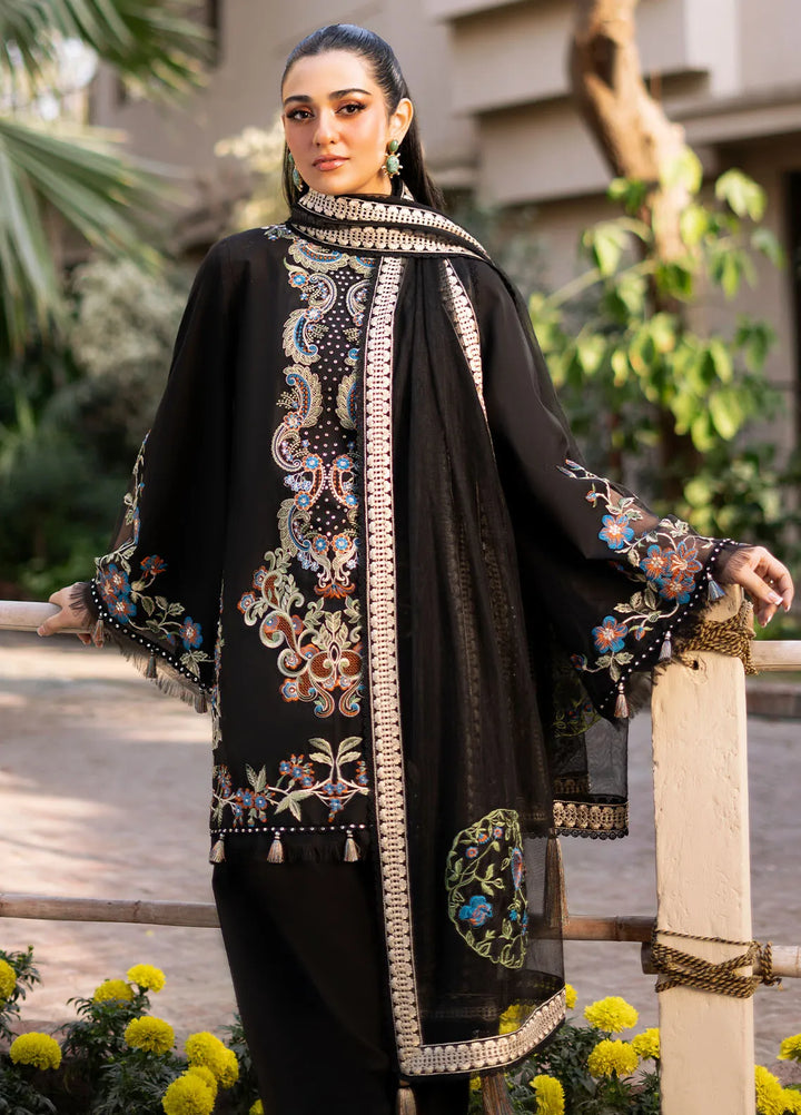 Blossom by Fozia Khalid Embroidered Lawn Suits Unstitched 3 Piece FK25B FK-7008 Black Viola - Summer Collection