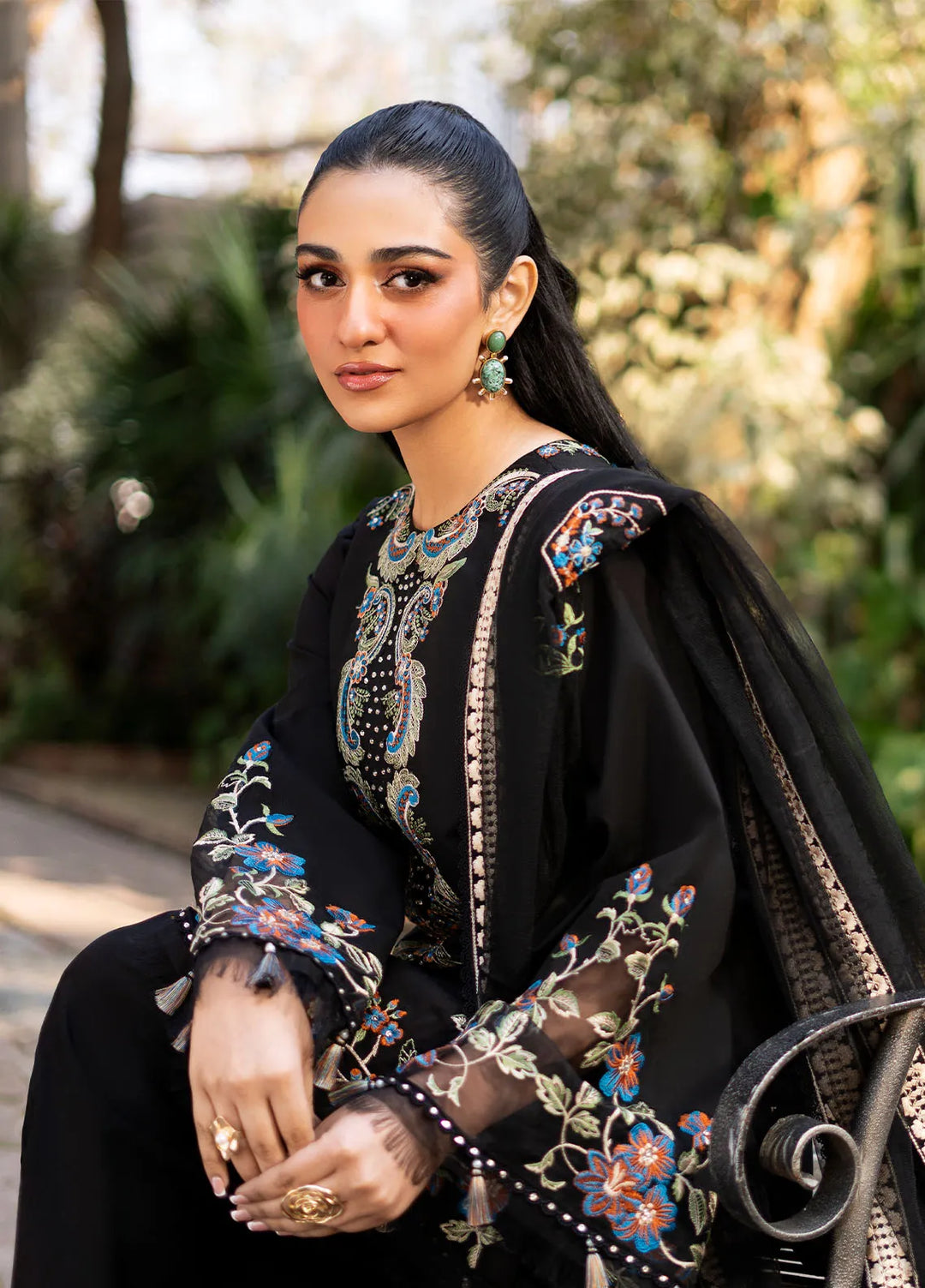 Blossom by Fozia Khalid Embroidered Lawn Suits Unstitched 3 Piece FK25B FK-7008 Black Viola - Summer Collection