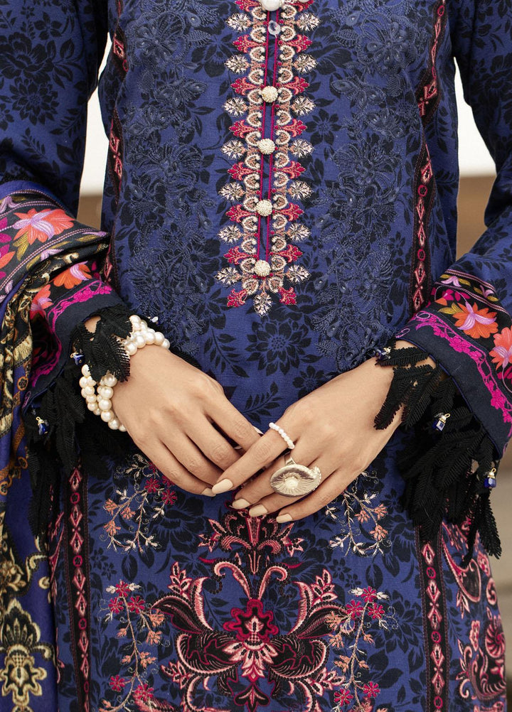 Blossom By Lala Textiles Embroidered Linen Suits Unstitched 3 Piece LT23B Gentian  - Winter Collection