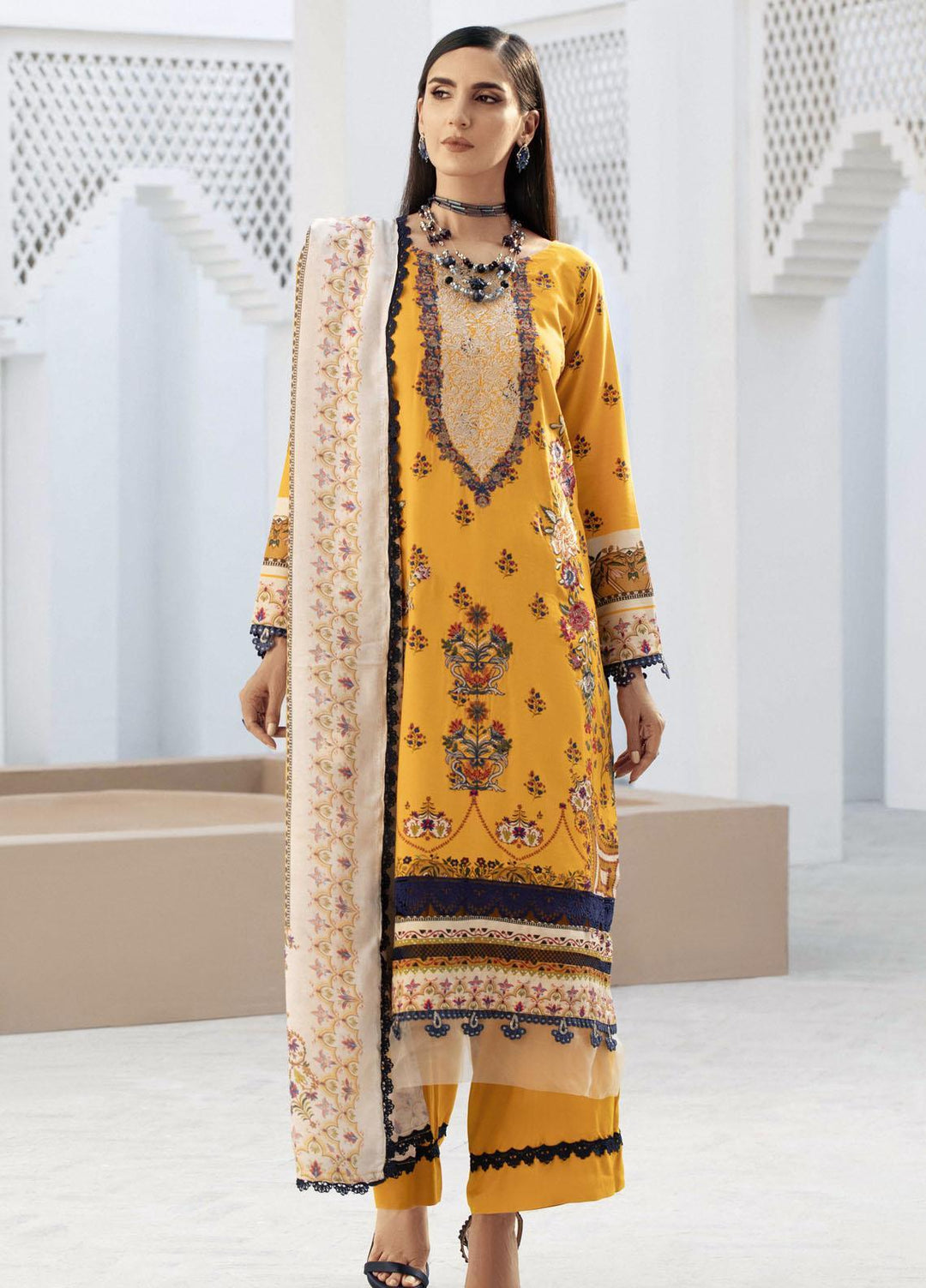 Blossom By Lala Textiles Embroidered Linen Suits Unstitched 3 Piece LT23B Iris  - Winter Collection