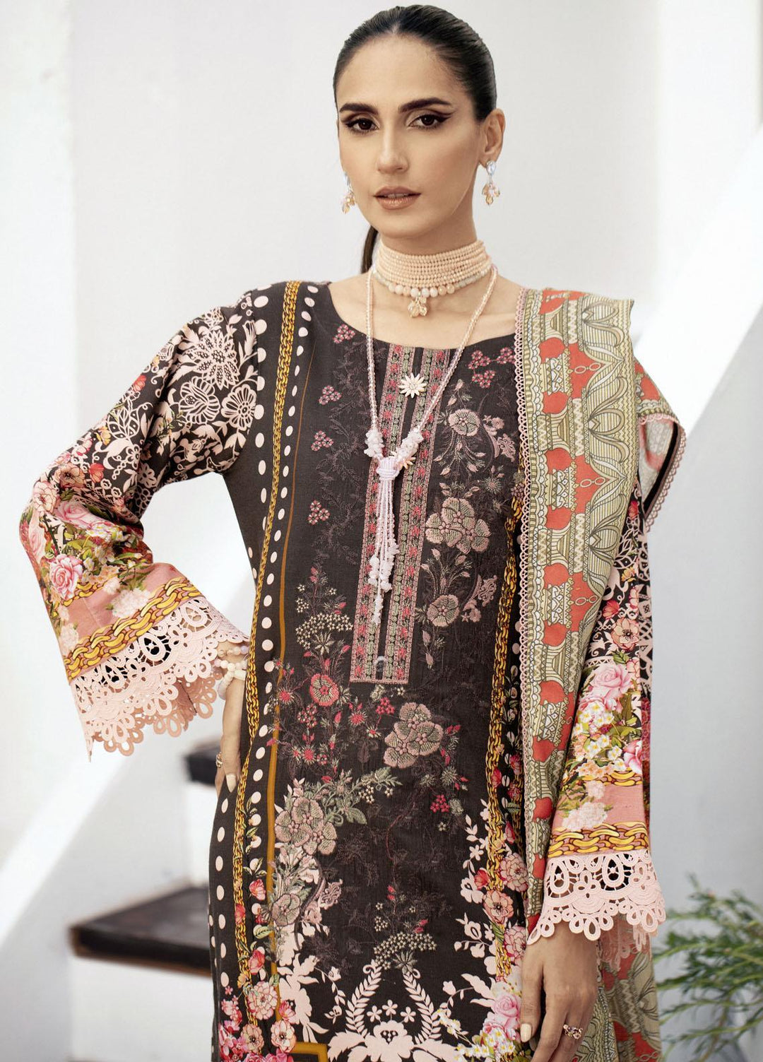 Blossom By Lala Textiles Embroidered Linen Suits Unstitched 3 Piece LT23B Saffron  - Winter Collection