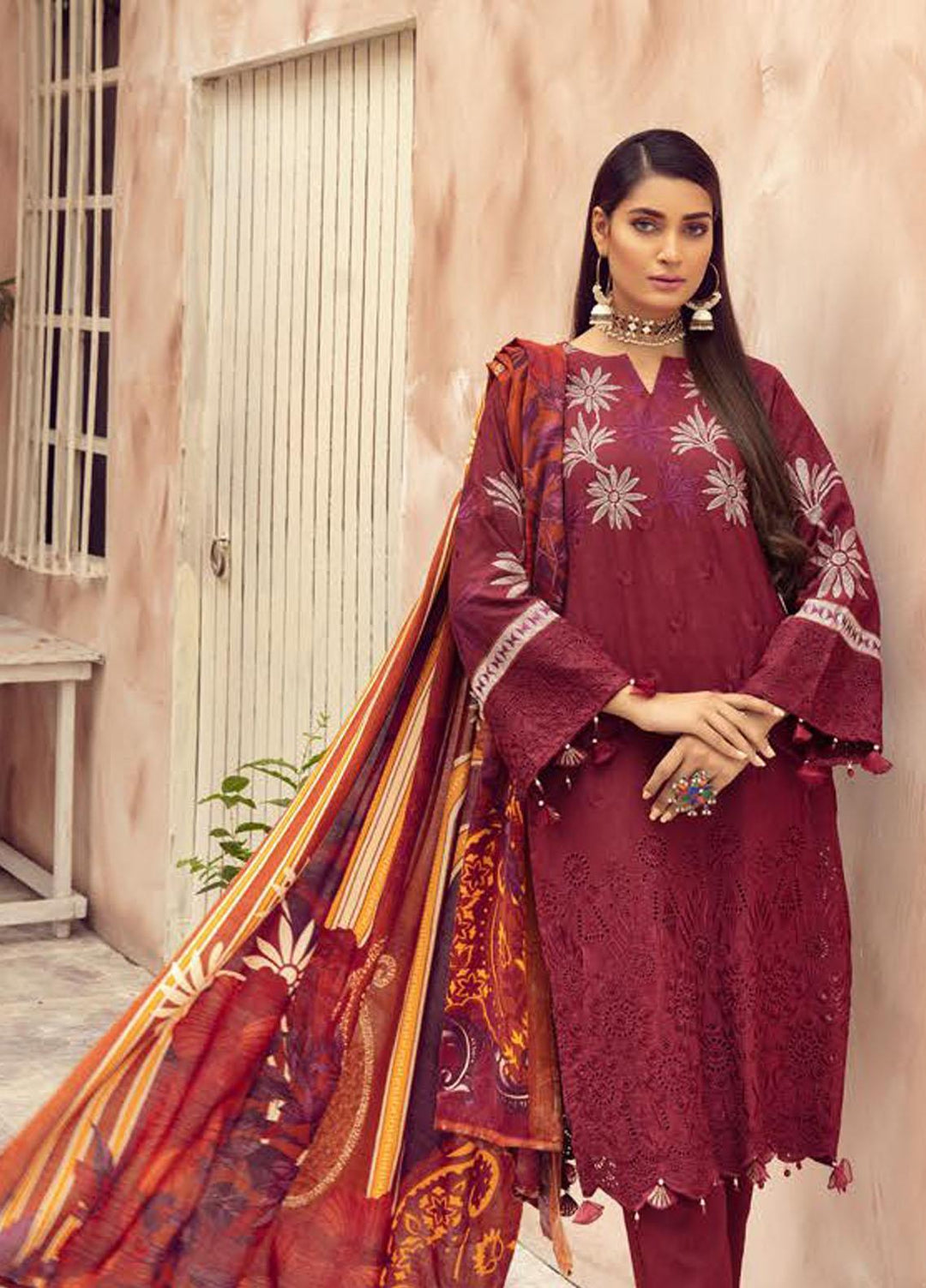 Blossom by Riaz Arts Embroidered Peach Leather Suits Unstitched 3 Piece RA21BP D-02 - Winter Collection