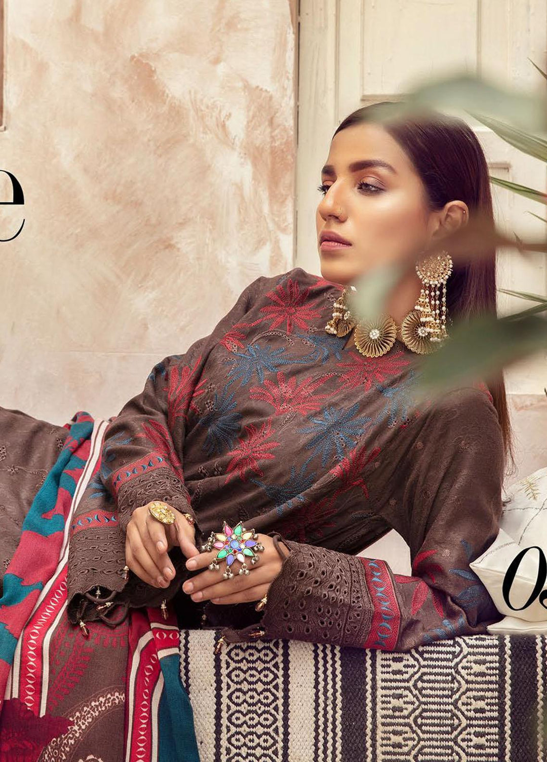 Blossom by Riaz Arts Embroidered Peach Leather Suits Unstitched 3 Piece RA21BP D-03 - Winter Collection