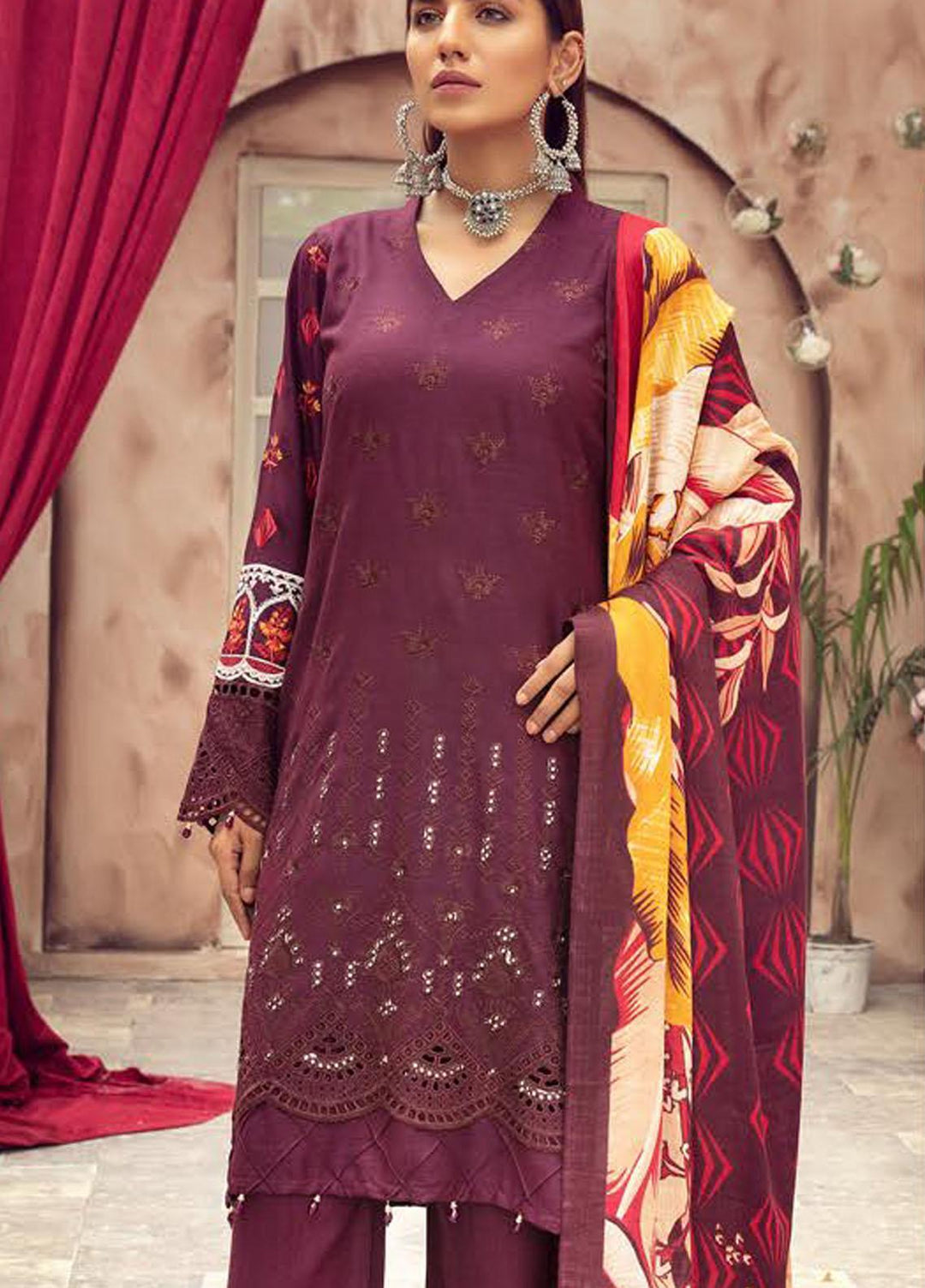 Blossom by Riaz Arts Embroidered Peach Leather Suits Unstitched 3 Piece RA21BP D-04 - Winter Collection