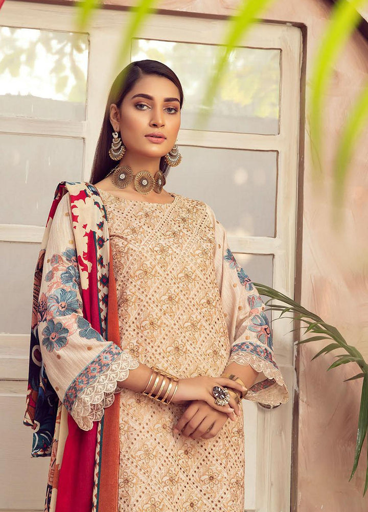 Blossom by Riaz Arts Embroidered Peach Leather Suits Unstitched 3 Piece RA21BP D-05 - Winter Collection