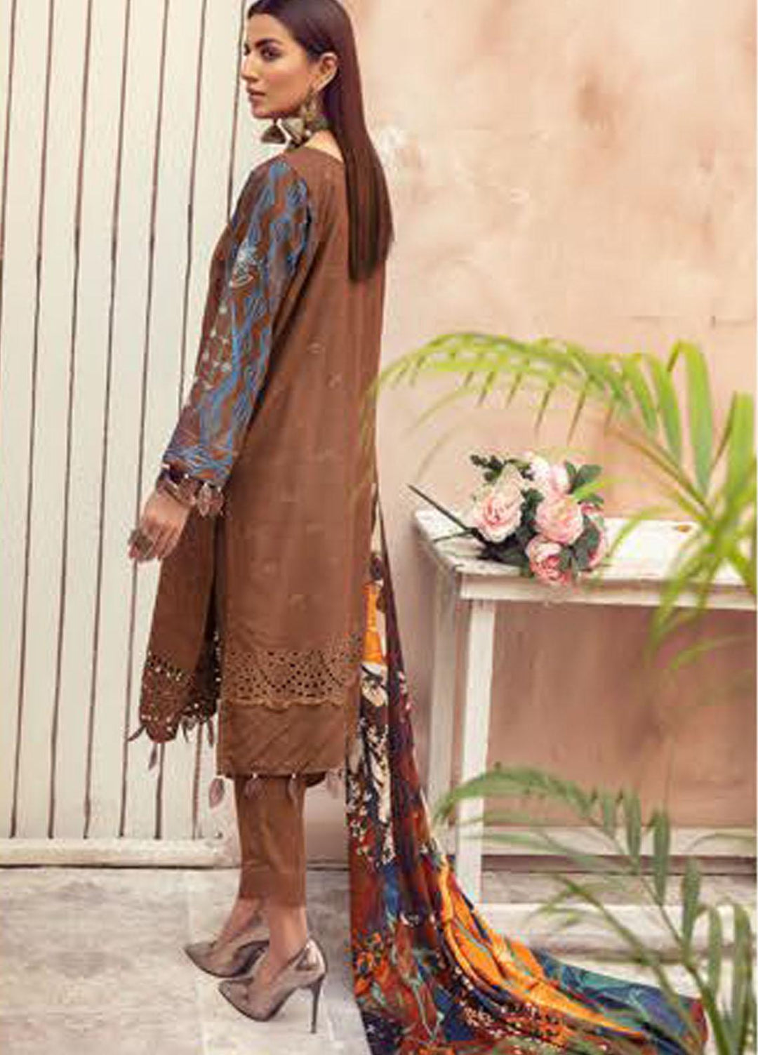 Blossom by Riaz Arts Embroidered Peach Leather Suits Unstitched 3 Piece RA21BP D-08 - Winter Collection