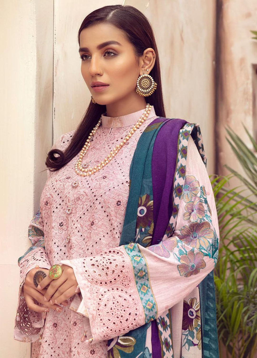 Blossom by Riaz Arts Embroidered Peach Leather Suits Unstitched 3 Piece RA21BP D-10 - Winter Collection