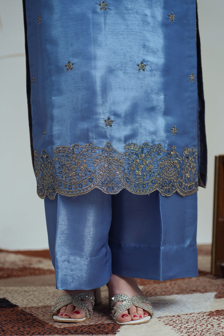 Reeza's Unstitched Embroidered Silk 3 Piece Slate blue - Festive Collection