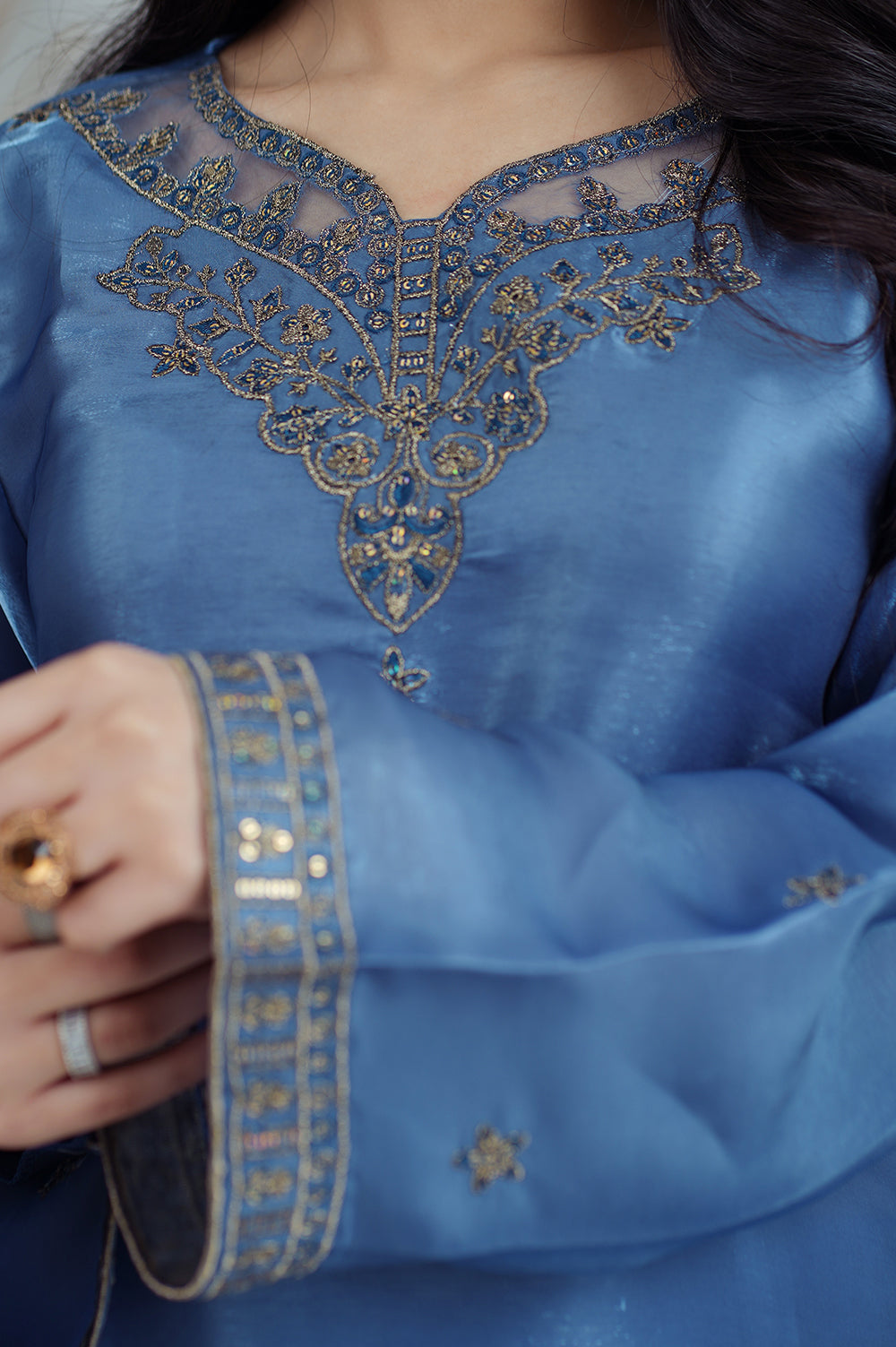 Reeza's Unstitched Embroidered Silk 3 Piece Slate blue - Festive Collection