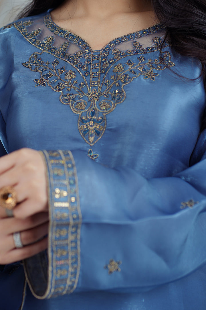 Reeza's Unstitched Embroidered Silk 3 Piece Slate blue - Festive Collection