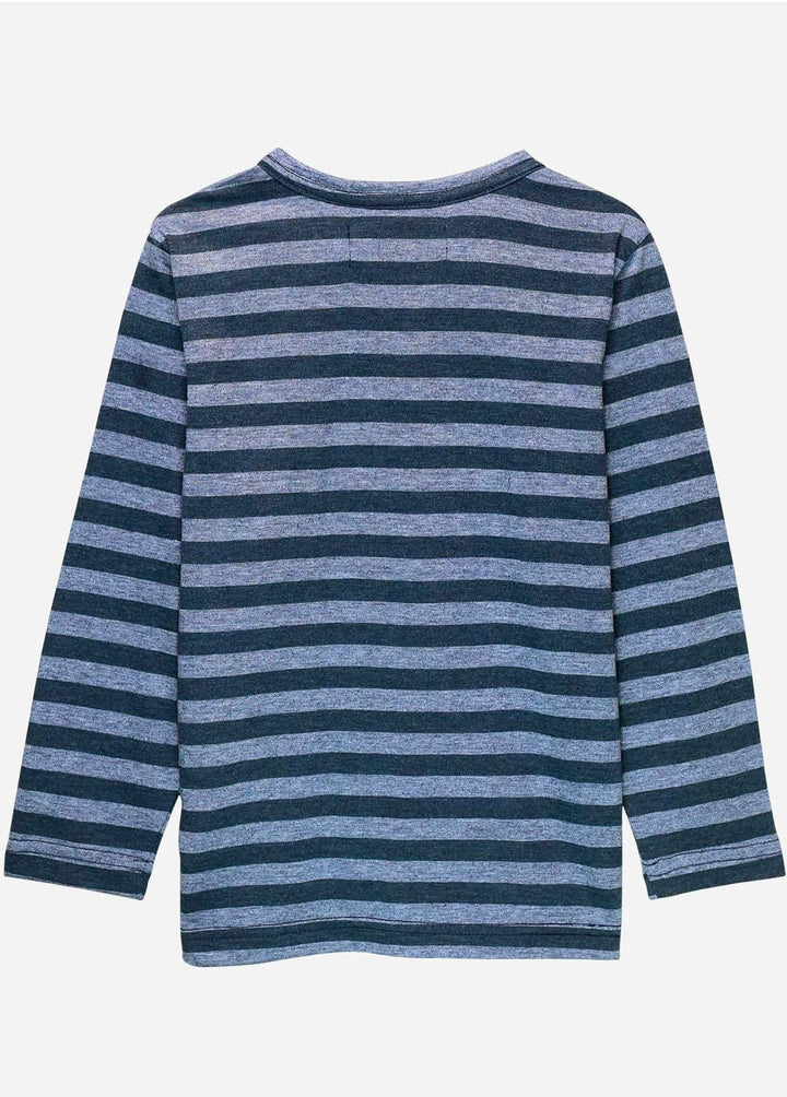 Brumano Cotton Casual Boys T-Shirts -  Blue Striped Full Sleeve T-Shirt With Contrasting Pocket - Junior