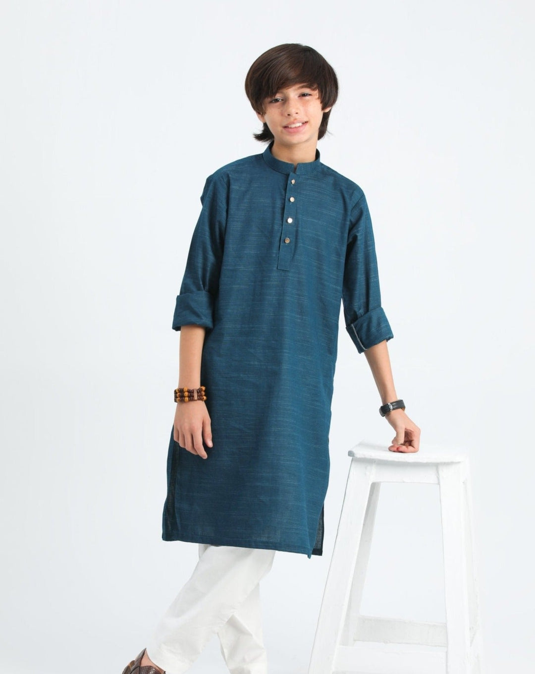 Muraqsh Ready To Wear Solids  Boys Blue Textured Cotton Kurta Trouser MUR-BTSCK - Summer Collection
