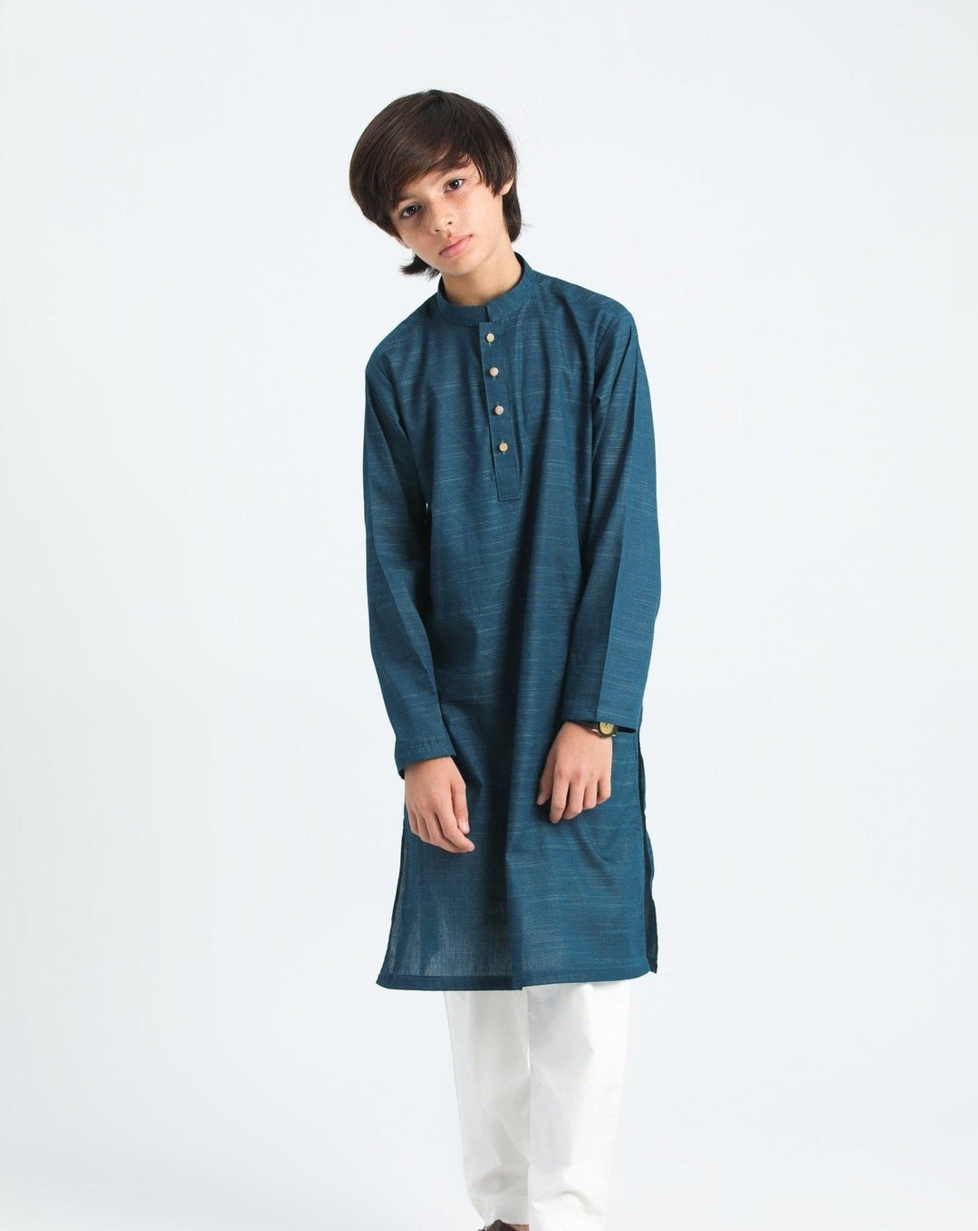 Muraqsh Ready To Wear Solids  Boys Blue Textured Cotton Kurta Trouser MUR-BTSCK - Summer Collection