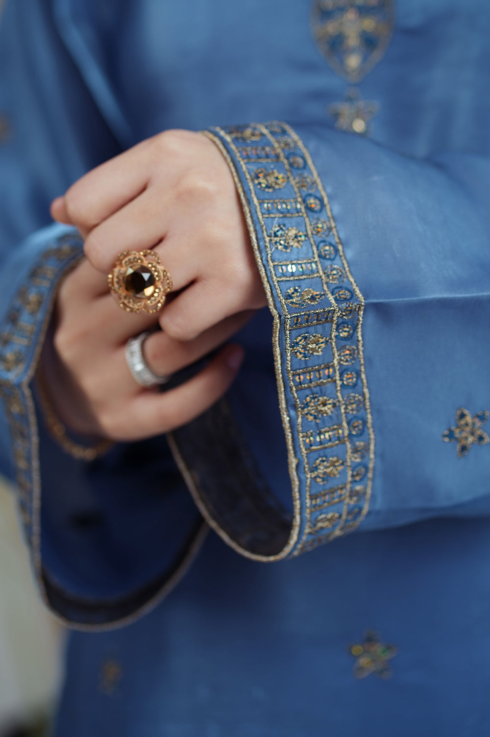 Reeza's Unstitched Embroidered Silk 3 Piece Slate blue - Festive Collection