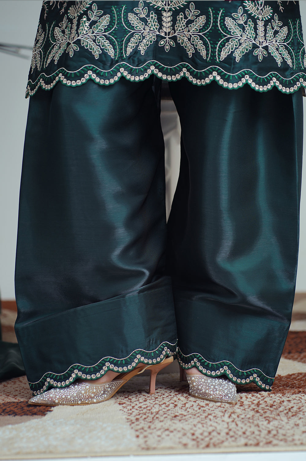 Reeza's Unstitched Embroidered Silk 3 Piece Bottle Green - Festive Collection