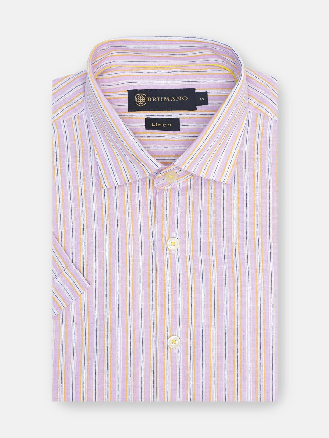 Brumano Ready To Wear Shirts Men 1 Piece Cotton Pink Linen Striped Half Sleeve Shirt 0-33-024-3351 - Summer Collection