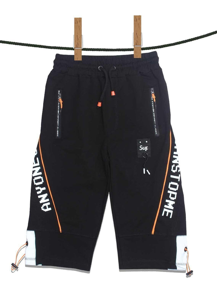 Sanaulla Exclusive Range Jersey Casual Shorts for Boys -  2307 Black Orange