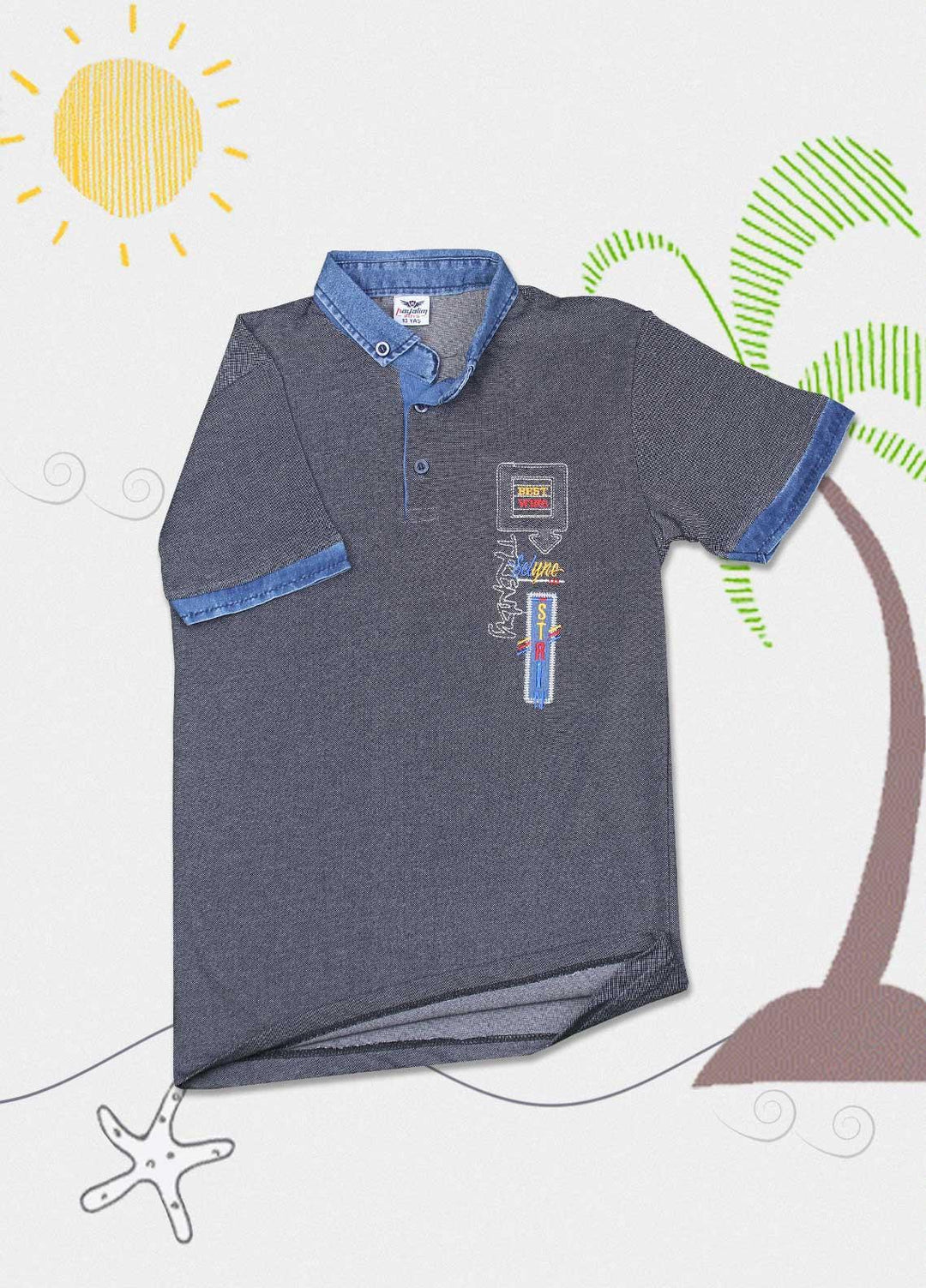Sanaulla Exclusive Range Cotton Casual Boys T-Shirts -  D-1001437 Grey
