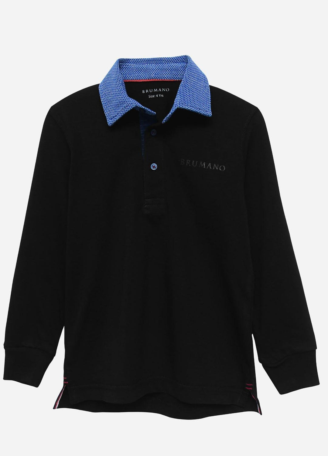 Brumano Cotton  Shirt for Boys -  BM21P 286 Black Casual Full Sleeve Polo With Contrasting Collar