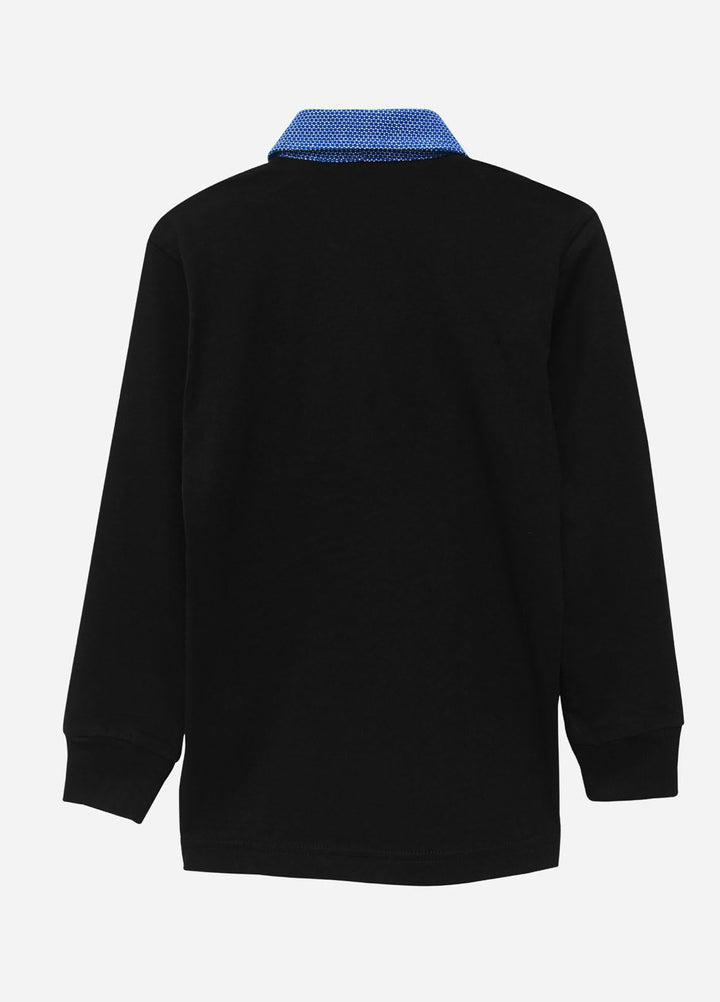 Brumano Cotton  Shirt for Boys -  BM21P 286 Black Casual Full Sleeve Polo With Contrasting Collar