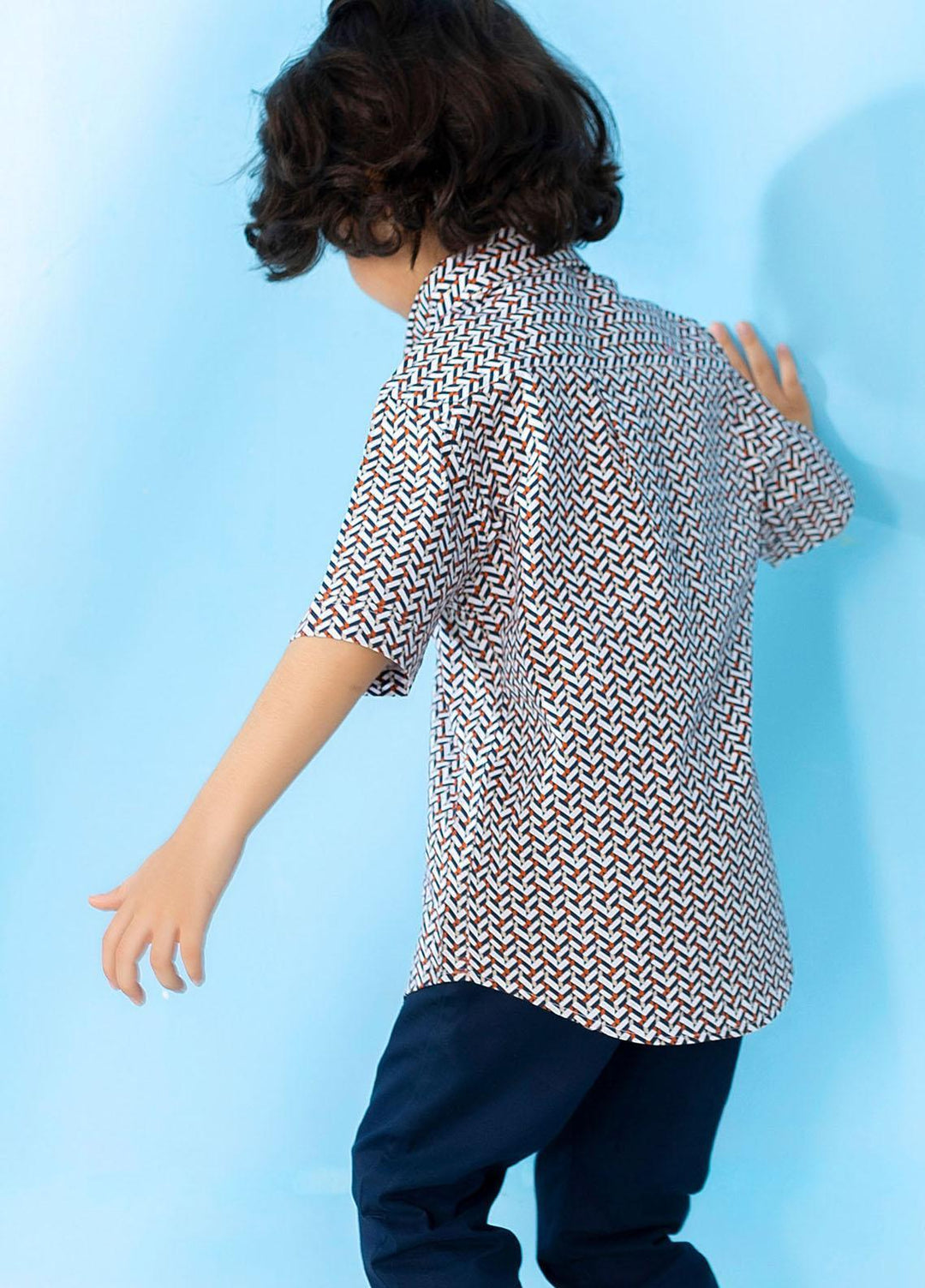 Brumano  Casual Shirts for Boys -  Orange & Black Geo Printed Casual Shirt BRM-JNR-1503