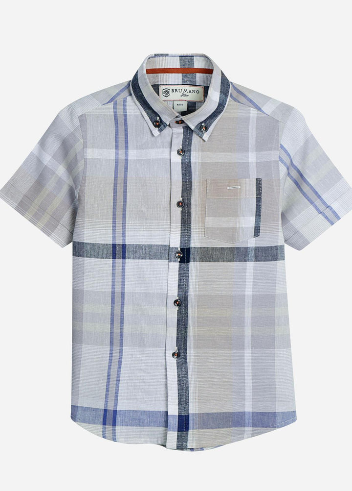 Brumano  Casual Shirts for Boys -  Beige Large Check Short Sleeve Casual Shirt BRM-1516