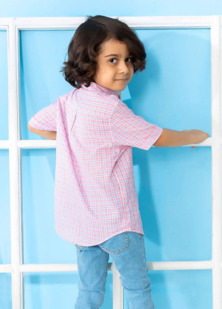 Brumano  Casual Shirts for Boys -  Pink Linen Checkered Short Sleeve Casual Shirt BRM-1524