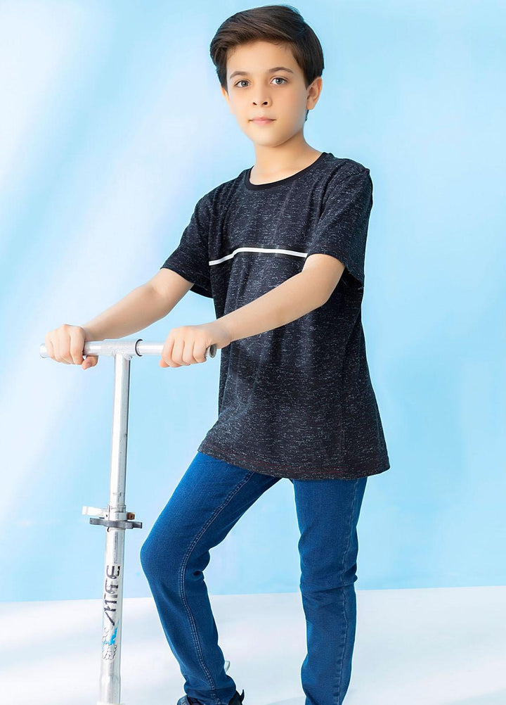 Brumano  Casual T-Shirts for Boys -  Black Casual T-Shirt With Striped Detailing BRM-JNR-1582