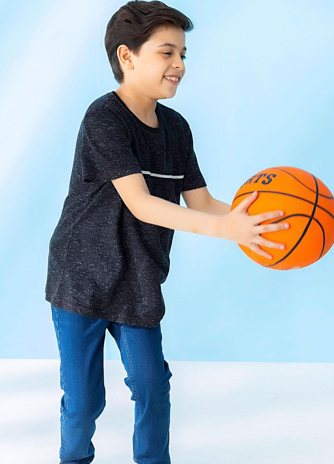 Brumano  Casual T-Shirts for Boys -  Black Casual T-Shirt With Striped Detailing BRM-JNR-1582