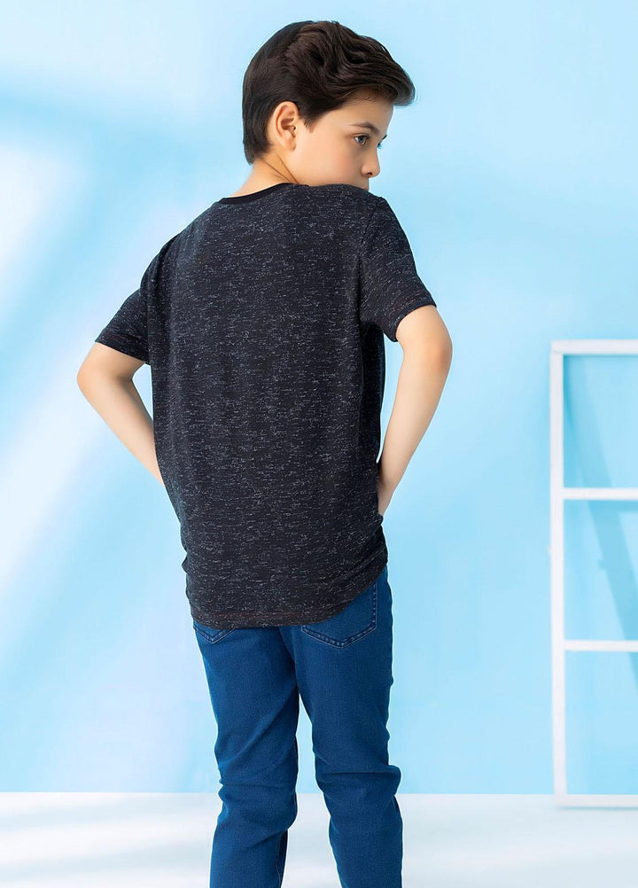 Brumano  Casual T-Shirts for Boys -  Black Casual T-Shirt With Striped Detailing BRM-JNR-1582