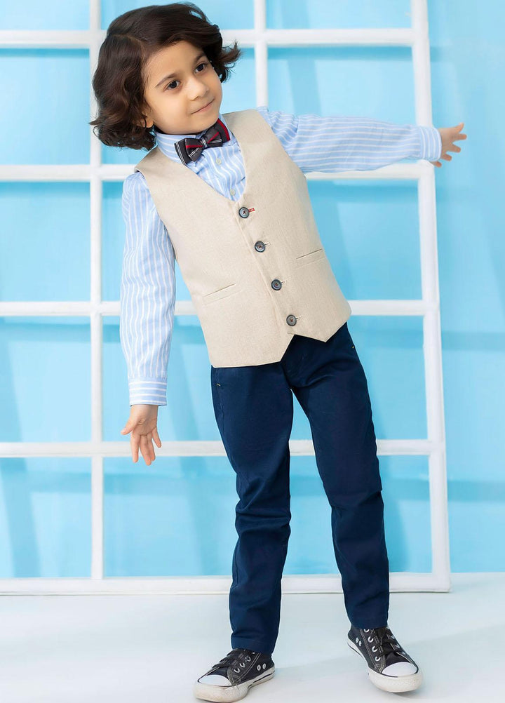 Brumano  Casual Vest for Boys -  Beige Linen Textured Suit Vest With Bow BRM-JNR-1368