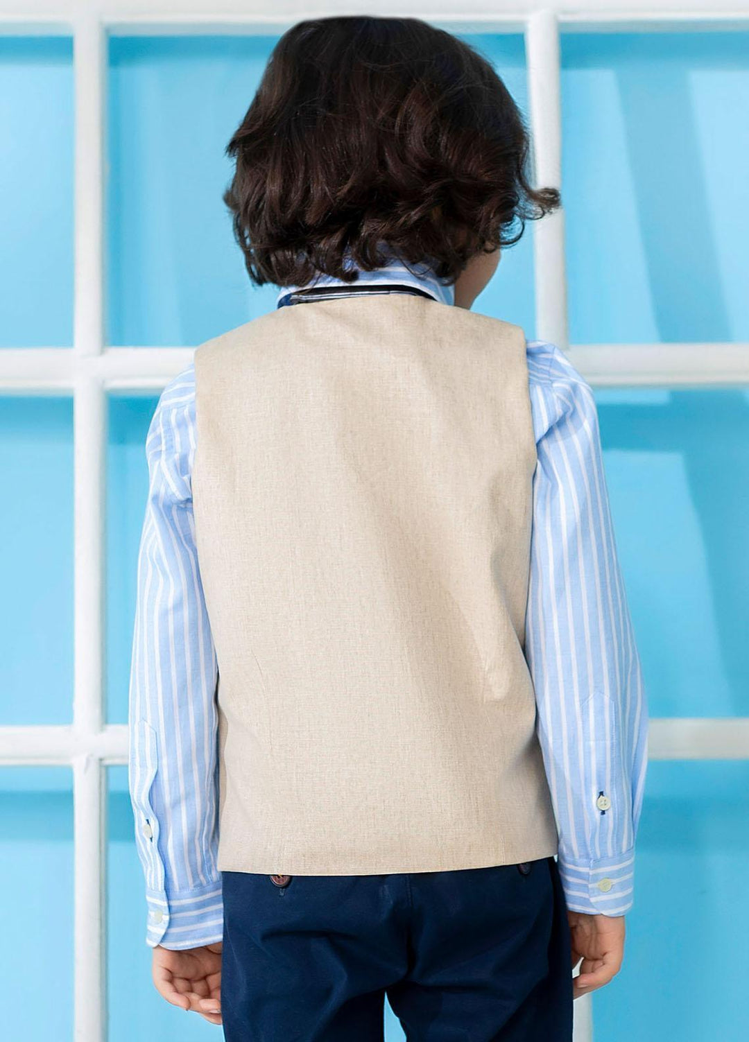 Brumano  Casual Vest for Boys -  Beige Linen Textured Suit Vest With Bow BRM-JNR-1368